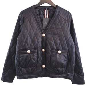 NWT Joh Apparel Quilted Puffer Jacket Womens M Black‎ Gold Old Money Style New